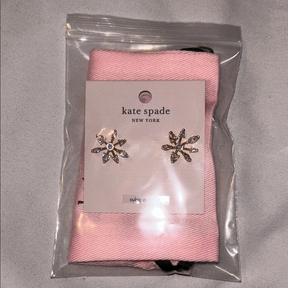 Kate Spade Gold and Clear Cubic Zerconia Snowday Snowflake Stud Earrings
